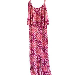 Mi Pink and White Geometric Maxi Dress